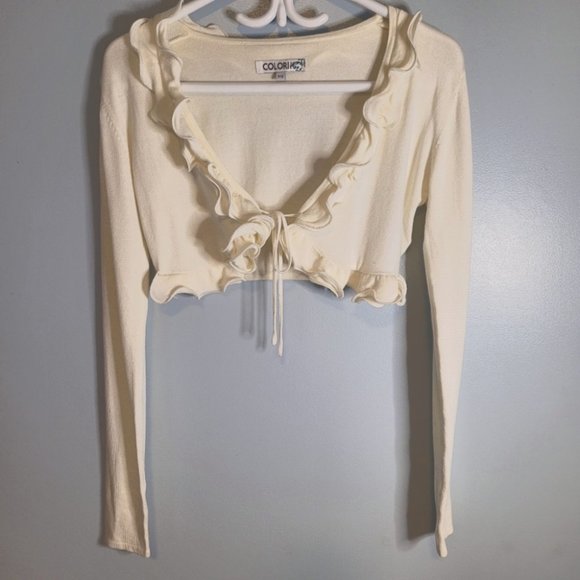 COLORI Long Sleeve Off-White Sweater with Frills - Picture 3 of 12